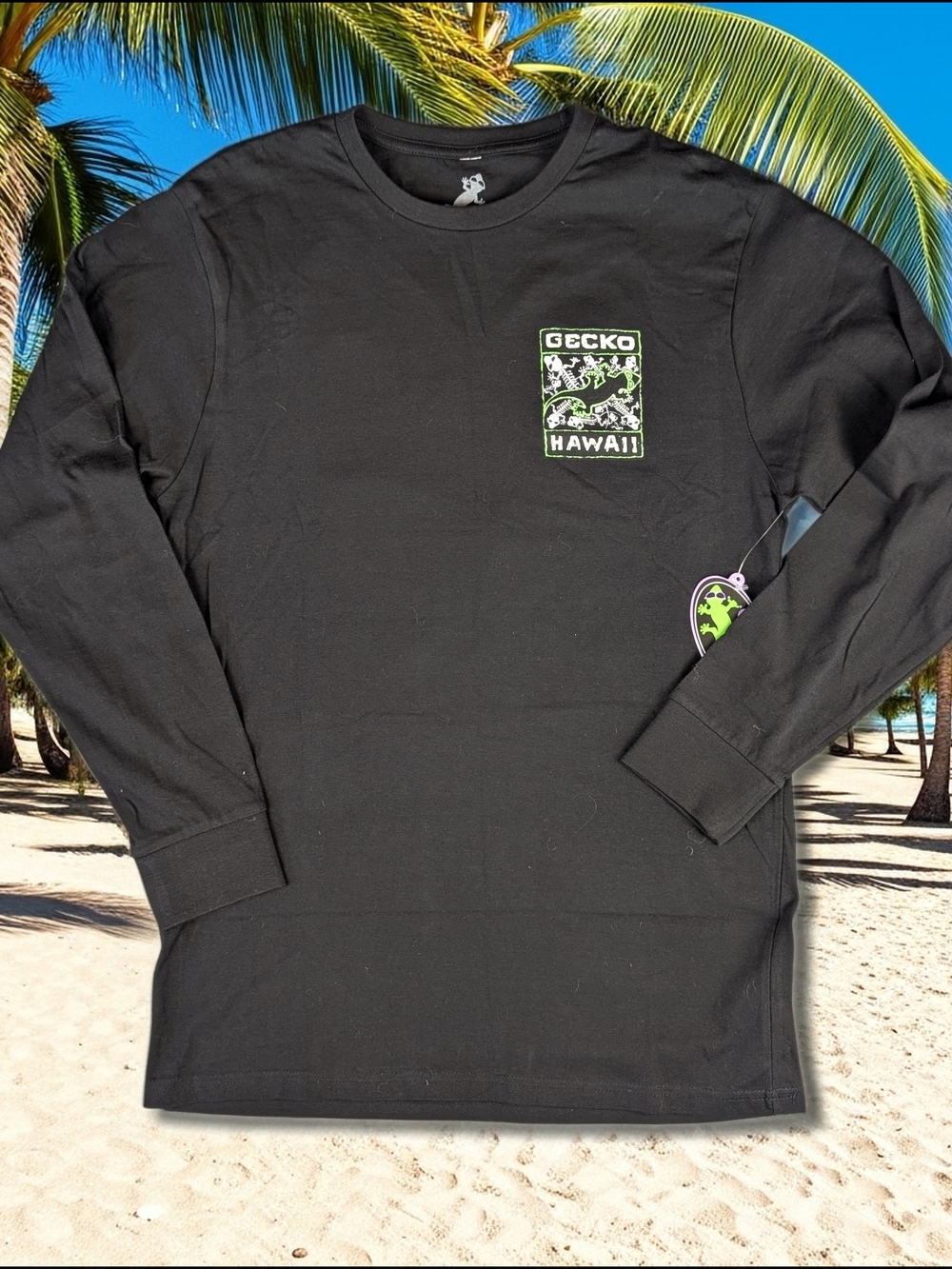 Gecko Hawaii Black Cotton‎ Skull Graphic Crew Neck Men's M Long Sleeve T-Shirt